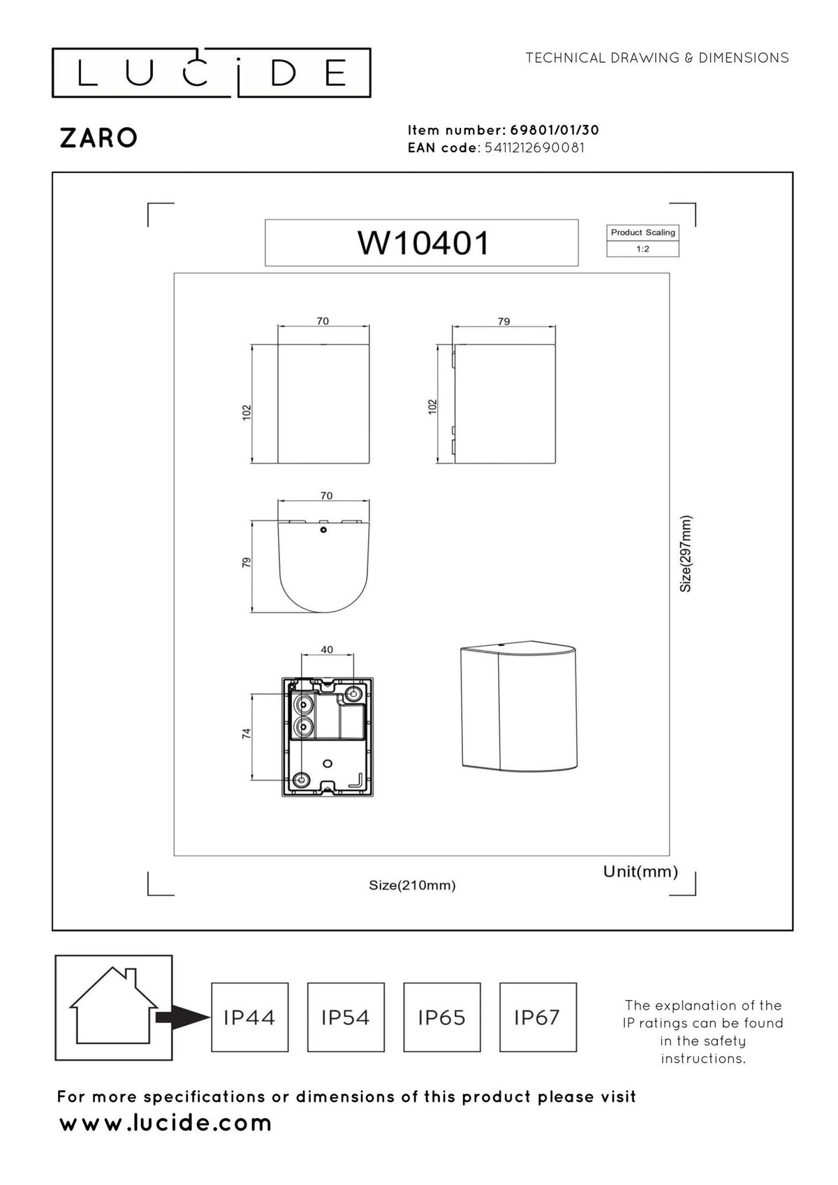Projetor de parede exterior Zaro IP44 semicircular (5)
