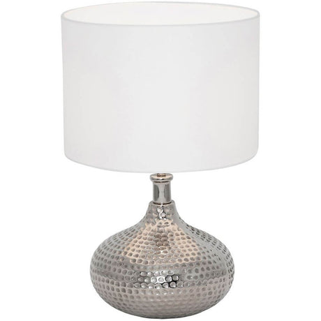 Table lamp Variazione aluminium silver-white with a modern design and stylish lampshade.