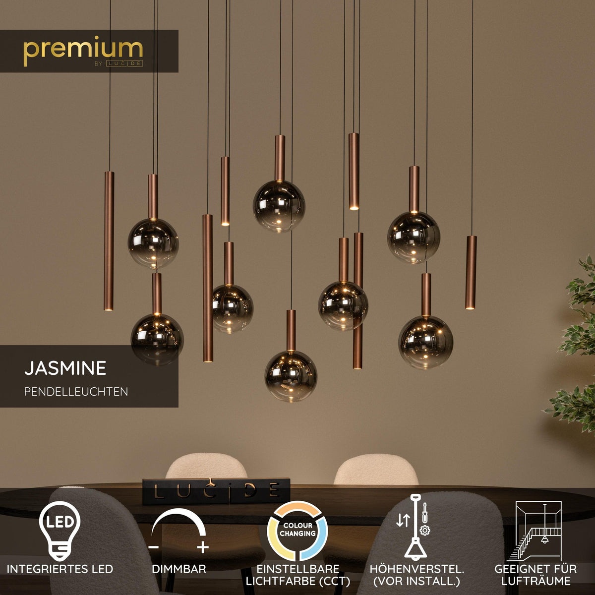 LED-Pendelleuchte Jasmine 14-flammig dimmbar CCT Kupfer (5)