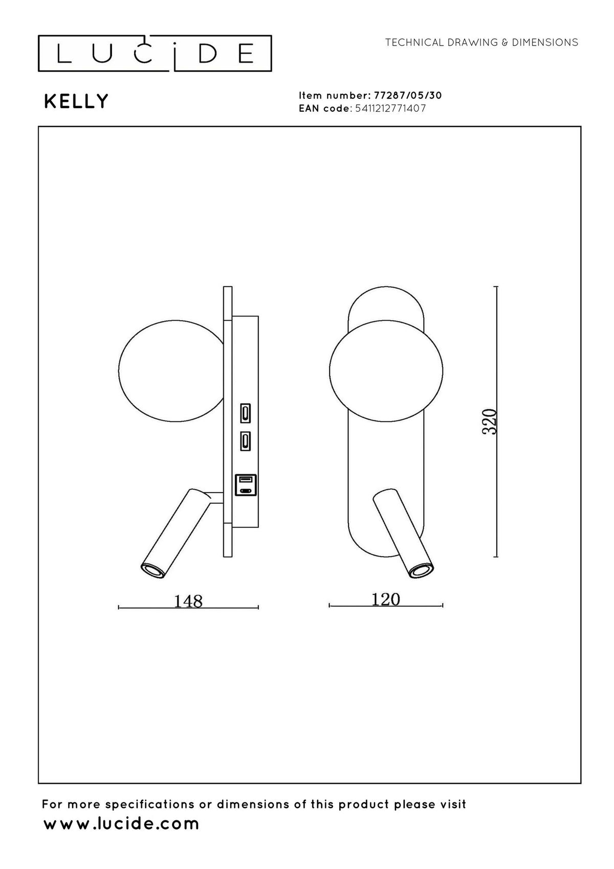 LED-Bettleuchte Kelly drehbar mit Glasschirm und USB-Anschluss (6)