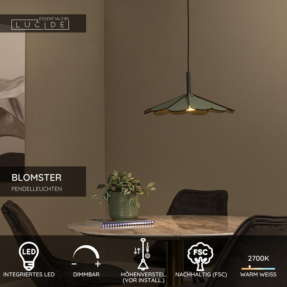 LED-Pendelleuchte Blomster dimmbar mit Holzschirm (4)