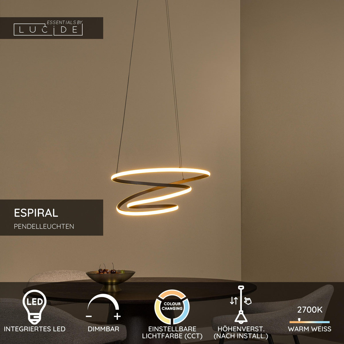 LED-Espiral pendant light dimmable CCT height-adjustable aluminium (6)