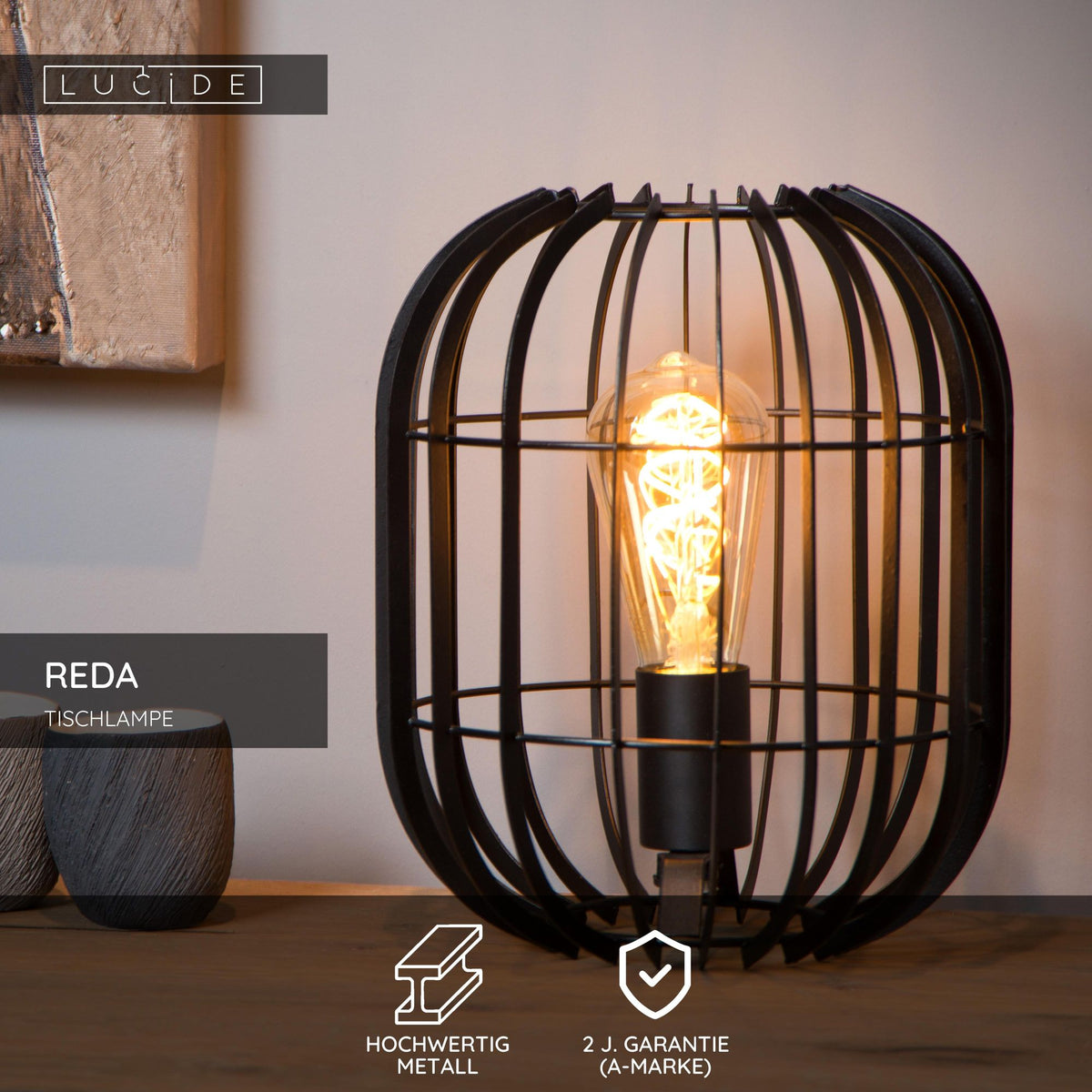 Tischleuchte Reda 1-flammig Schwarz 26cm (5)