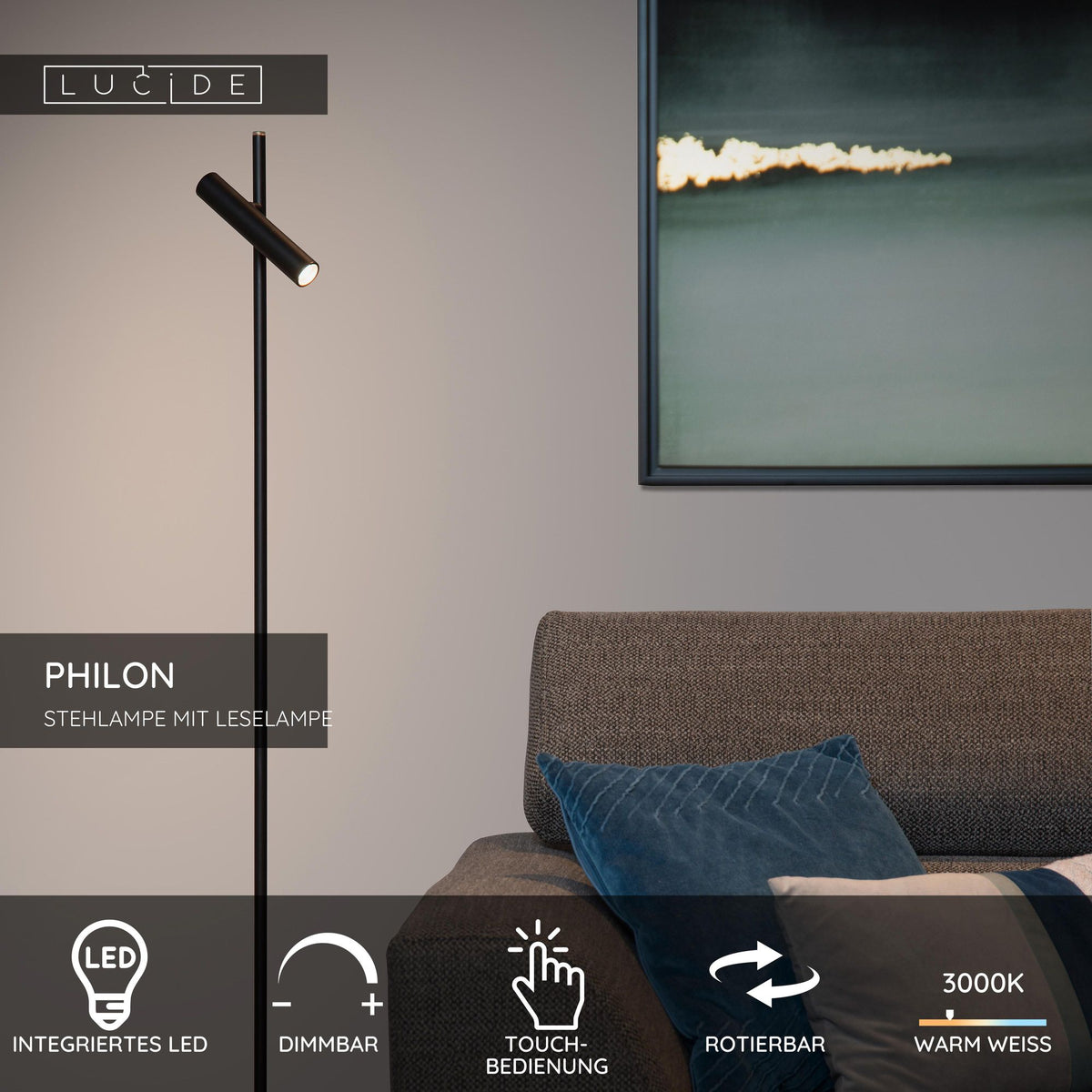 LED-Lese-Stehleuchte Philon drehbar mit Touchdimmer (5)