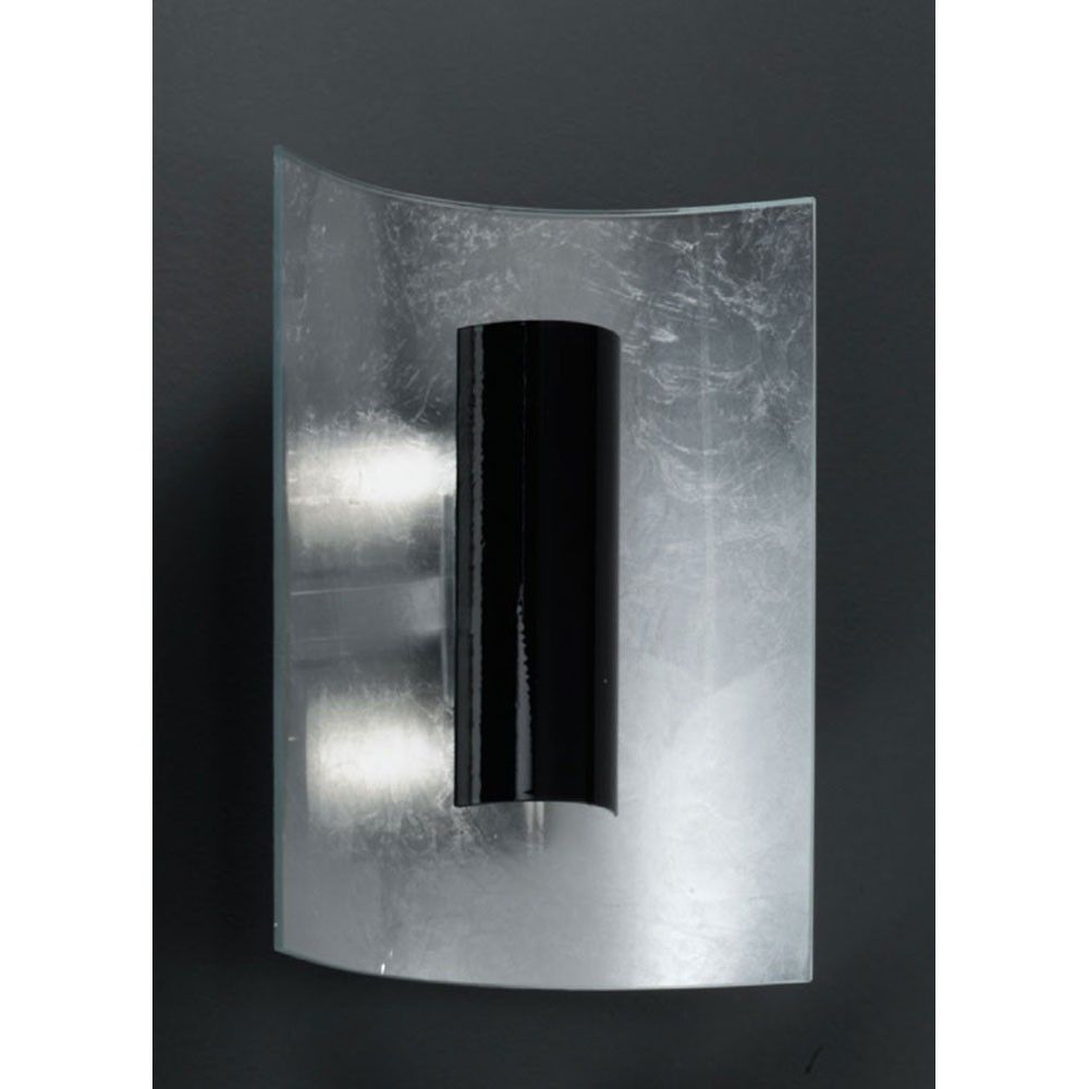 Aura Silber Wand- & Deckenleuchte 2-flammig Silber Schwarz 30cm mit gebogener Glasoberfläche und schwarzem Element