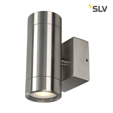 ASTINA STEEL GU 10 Wandleuchte rund Edelstahl, Außenleuchte mit Up/Down-Lichtkegel, IP44