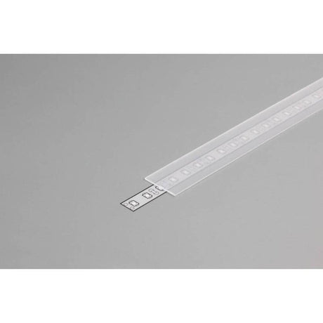 Abdeckung eckig 200cm Typ E Halbtransparent für LED-Strip-Systeme auf grauem Hintergrund.