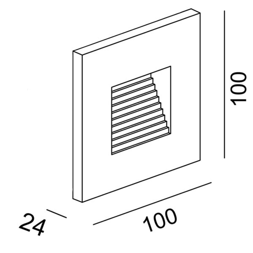 Abdeckung Eckig Schwarz für LED-Einbauleuchte Steps Outdoor, Maßzeichnung der Abdeckung mit 100mm x 100mm und 24mm Tiefe.
