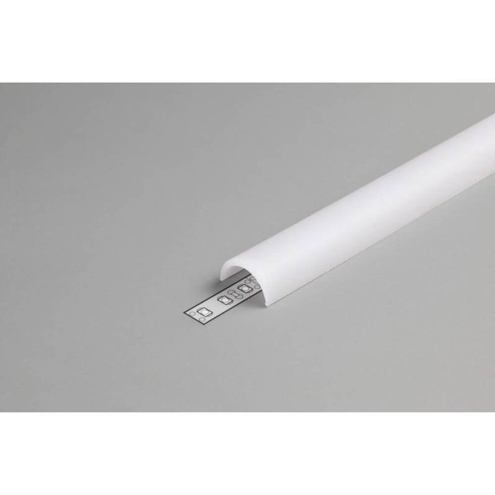 Abdeckung rund 200cm Typ D Opalweiss für LED-Strip-Systeme auf grauem Hintergrund.