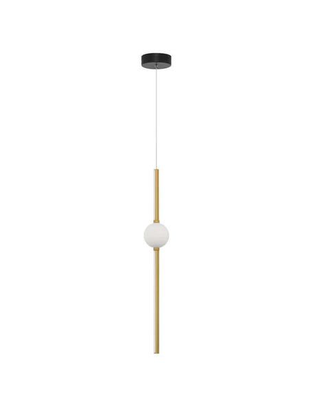 Elegant akrobat LED Pendel 3000K sort med guldoverflade og kugleformet opalglas.