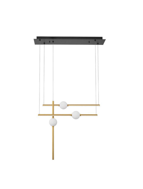 Acrobat LED Pendelleuchte 6-flammig 3000K Schwarz mit goldenen Alu-Schirmen und Opalglas