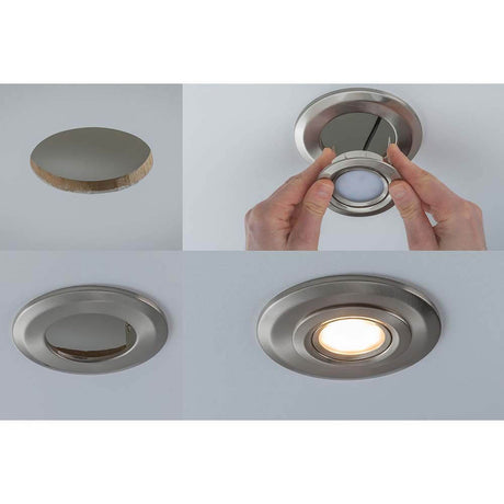 Adaptateur pour un diamètre d’encastrement de 75-120 mm à 68-70 mm monté et utilisé.