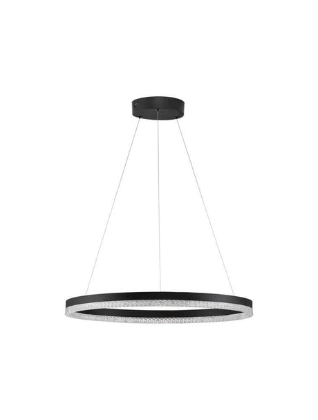 Adria LED pendellampe Ø 60 cm 3000K med svart aluminium og krystallring, elegant design.