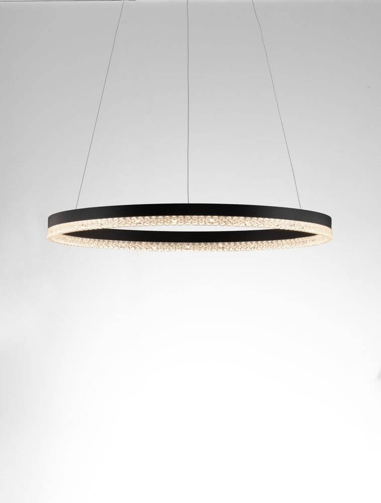 Adria LED Pendelleuchte Ø 60cm 3000K mit schwarzem Aluminiumrahmen und kristallinem Ring