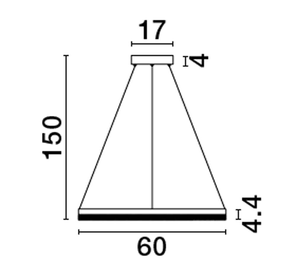 Technische Zeichnung der Adria LED Pendelleuchte Ø 60cm 3000K mit Abmessungen in cm.