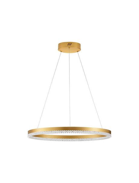 Adria LED pendellampe Ø 60 cm 3000K i elegant gull med krystallring.