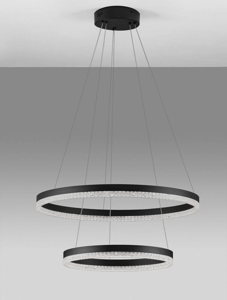 Adria LED Pendelleuchte 2-flammig Ø 60cm mit zwei Ringelementen in schwarz und integriertem LED-Licht.