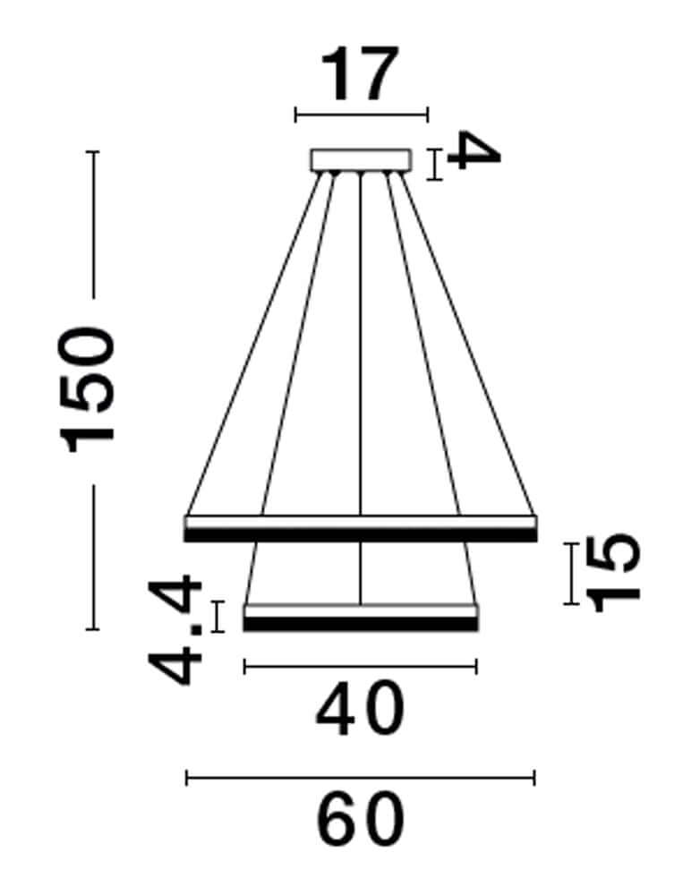 Technische Zeichnung der Adria LED Pendelleuchte 2-flammig Ø 60cm mit Maßen.