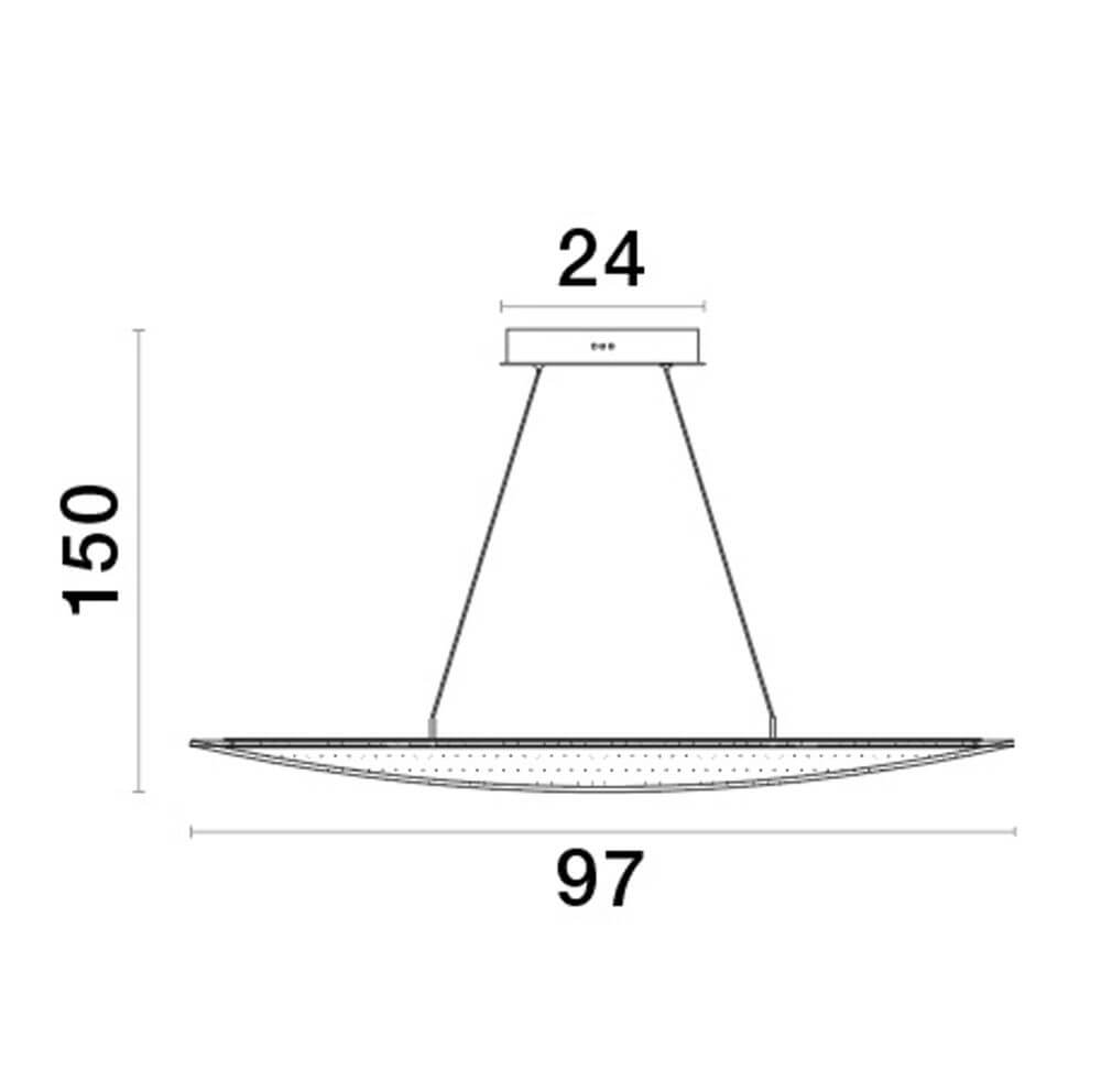 Maßzeichnung der Agos LED Pendelleuchte 3000K, zeigt Abmessungen und Design für modernes Wohnen.