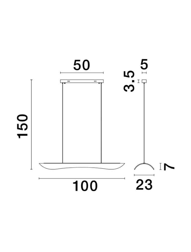 Maßzeichnung der Agos LED Pendelleuchte 3000K mit Abmessungen in cm für Planung und Gestaltung.