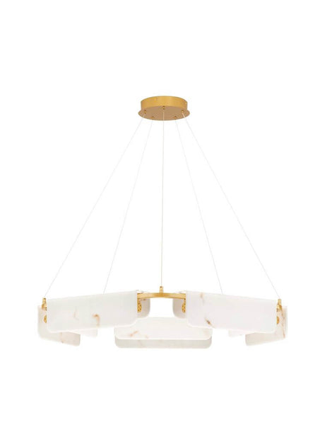 Aider pendant light 5-light Ø 93 cm white-gold designer pendant light with marble effect and thin cables, suitable for dining rooms