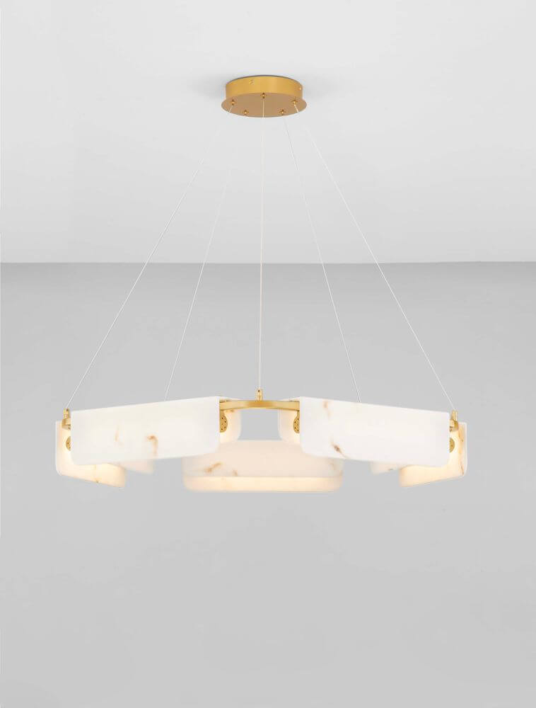 Aider Pendelleuchte 5-flammig Ø 93cm weiß goldene Akzente moderner Kronleuchter