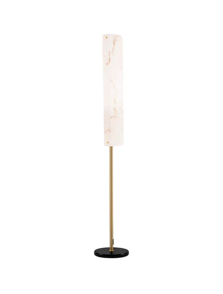 Élégant lampadaire Aider H 160 cm au design moderne et à l’abat-jour marbré.