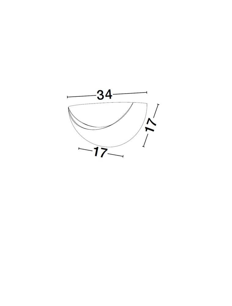 Maßzeichnung von Alas Wandleuchte E14, mit Abmessungen 34 cm und 17 cm.