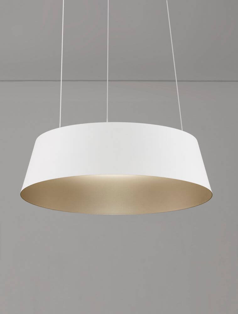 Alba LED Pendelleuchte Ø 42cm 3000K mit modernem, rundem Design in Weiß und Gold innen.