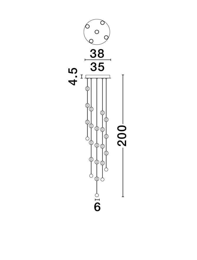 Alcinoe LED Pendelleuchte Ø 38cm technische Zeichnung mit Abmessungen und Details.
