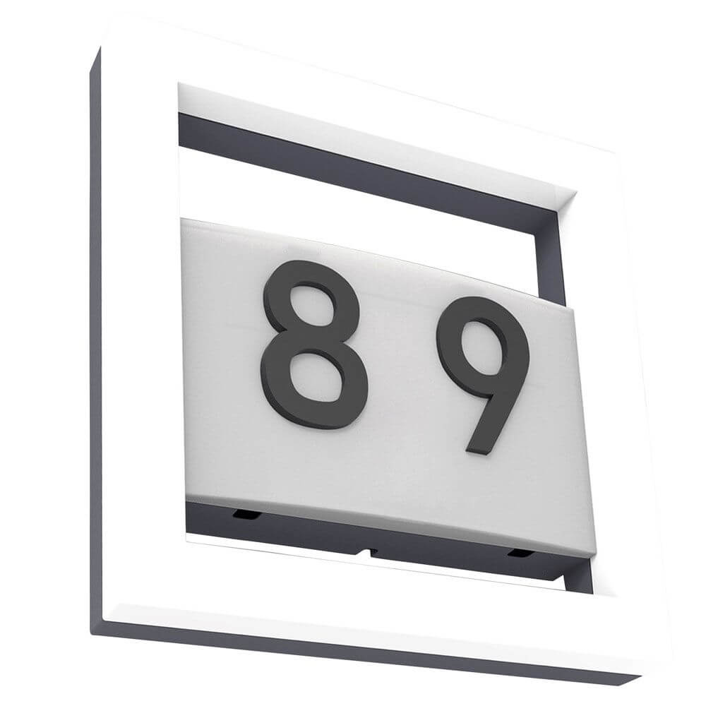 Alice LED-Außenwandleuchte mit Hausnummer 89 in Anthrazit, IP44, quadratische Lichtleiste, moderner Stil.
