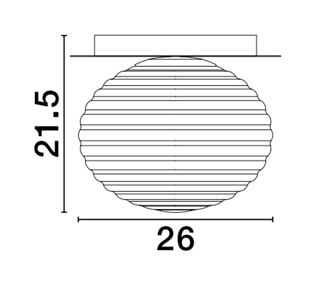 Allen Deckenleuchte E27 Gold, Weiß - technische Zeichnung mit Maßen von 26 cm Durchmesser und 21,5 cm Höhe.
