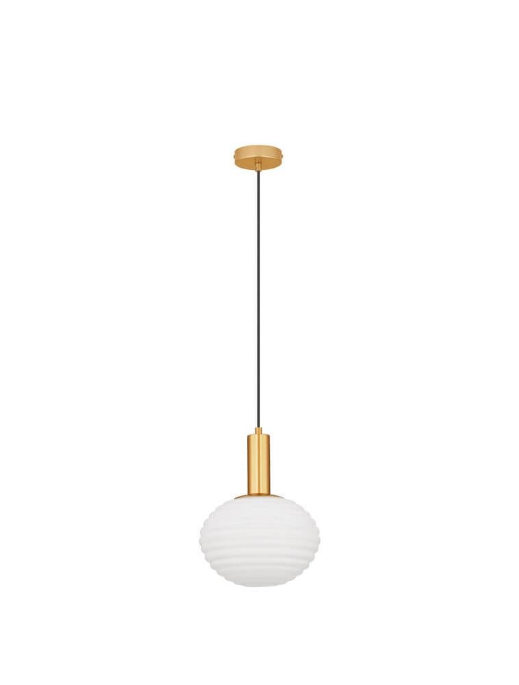 Allen Pendelleuchte E27 Gold, Weiß mit mattem Opalglas und elegantem Design für stilvolle Beleuchtung.