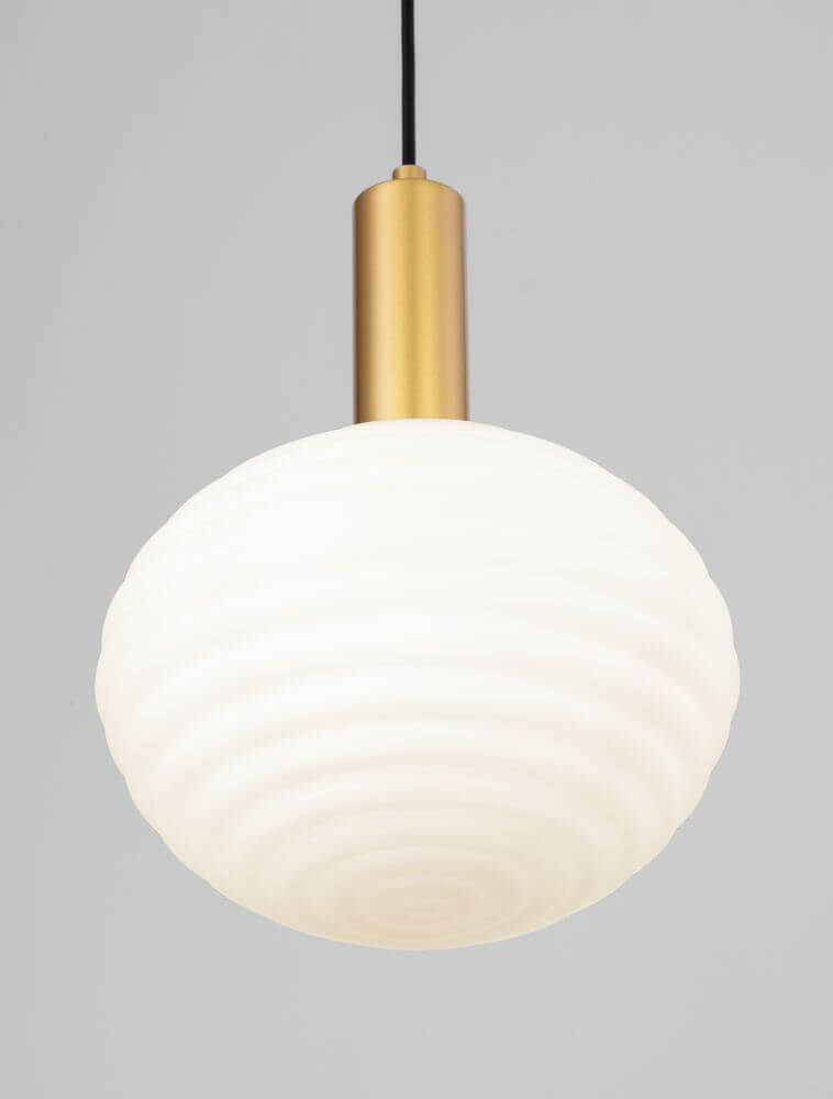 Allen Pendelleuchte E27 Gold, Weiß mit mattem Opalglas und elegantem Design.