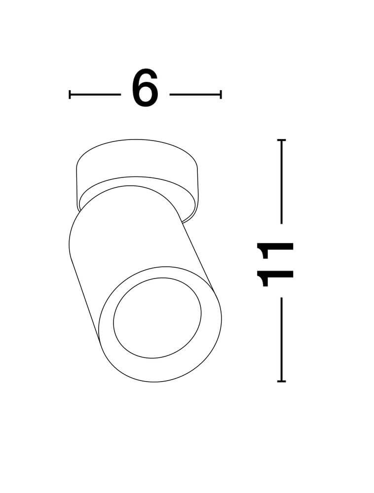 Amecy Deckenleuchte Ø 6cm GU10 Maßzeichnung mit Abmessungen von 6cm und 11cm.