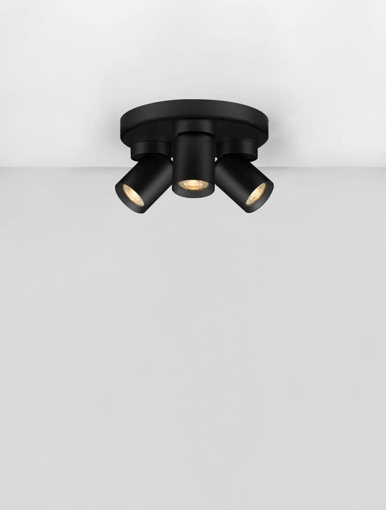 Amecy Deckenleuchte 3-flammig Ø 22cm in Schwarz an der Decke montiert, moderne und stilvolle Beleuchtung.