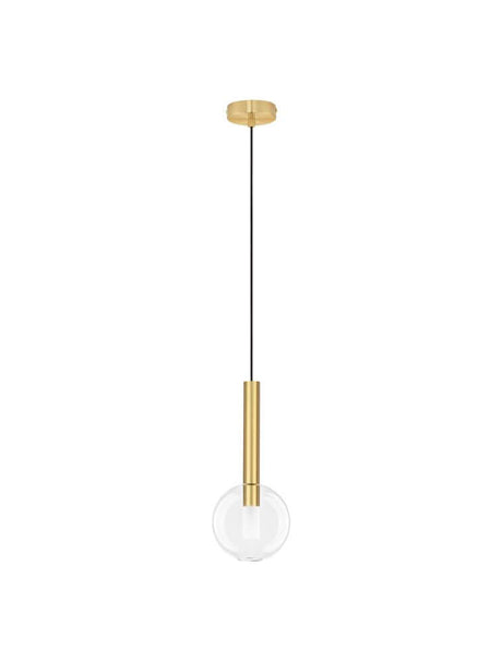 Suspension Amelia Ø 15 cm dans une version sobre et élégante avec verre transparent et détails dorés.