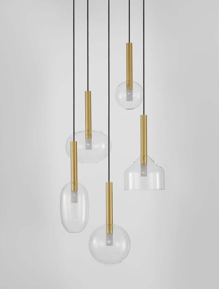 Amelia Pendelleuchte 5-flammig Ø 60cm mit verschiedenen Lichtschirmen in elegantem Design.