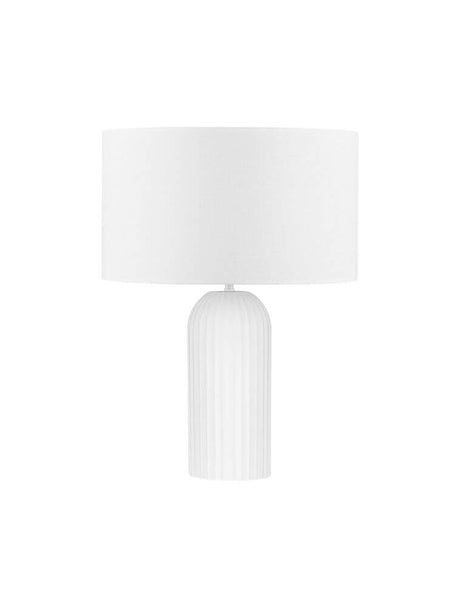Ammos bordlampe E27 Ø 35 cm hvid bordlampe med riflet keramisk fod og stofskærm