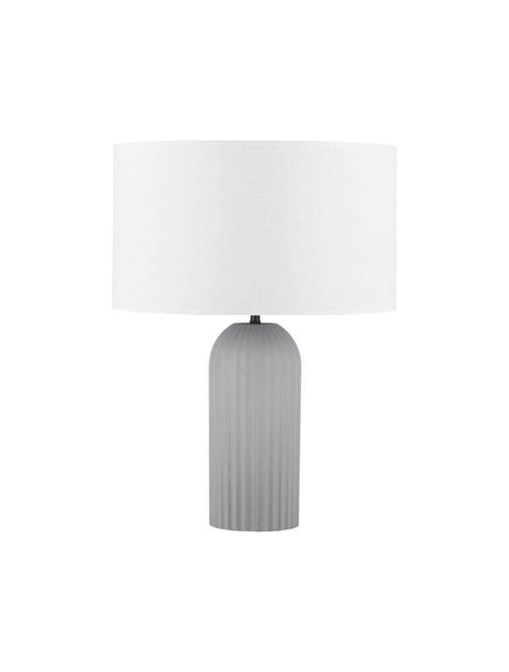 Ammos bordlampe E27 Ø 35cm – moderne grå keramisk bordlampe med hvid stofskærm