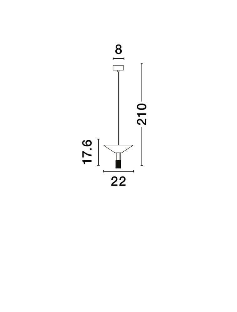 Maßzeichnung der Anafi LED Pendelleuchte Ø 22cm indirekt, Höhe 210 cm, Durchmesser 22 cm.