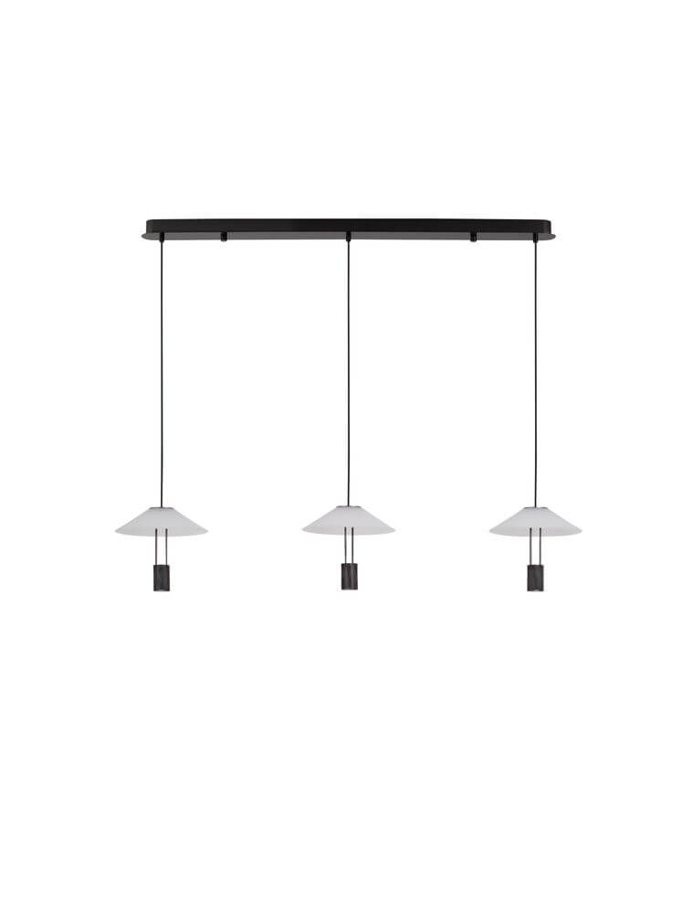 Anafi LED Pendelleuchte 3000K mit drei schlichten Lampenschirmen und elegantem Design in Schwarz.