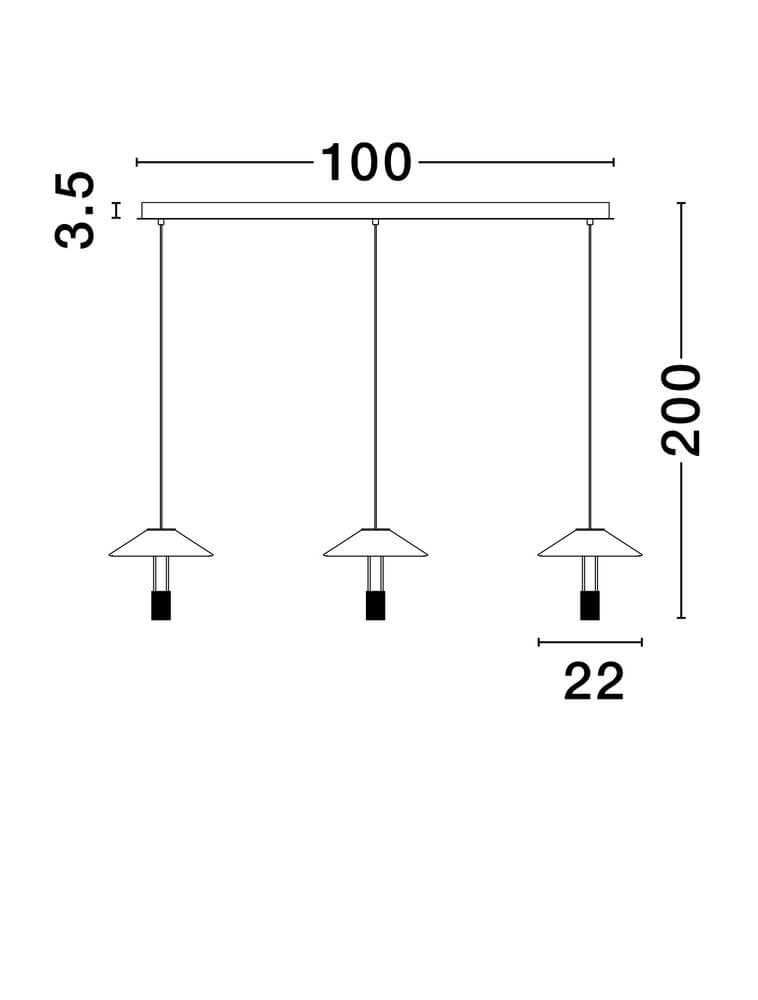 Technische Zeichnung der Anafi LED Pendelleuchte 3000K mit Abmessungen und Designdetails.