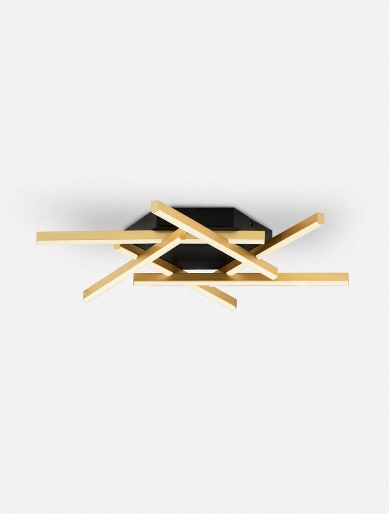 Antama LED Deckenleuchte 6-flammig Ø 60cm in modernem Design mit goldenen Leuchtenarmen.