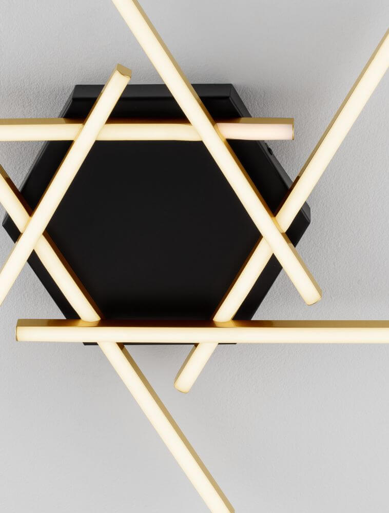 Antama LED Deckenleuchte 6-flammig Ø 60cm mit modernem, geometrischem Design in Schwarz und Gold.