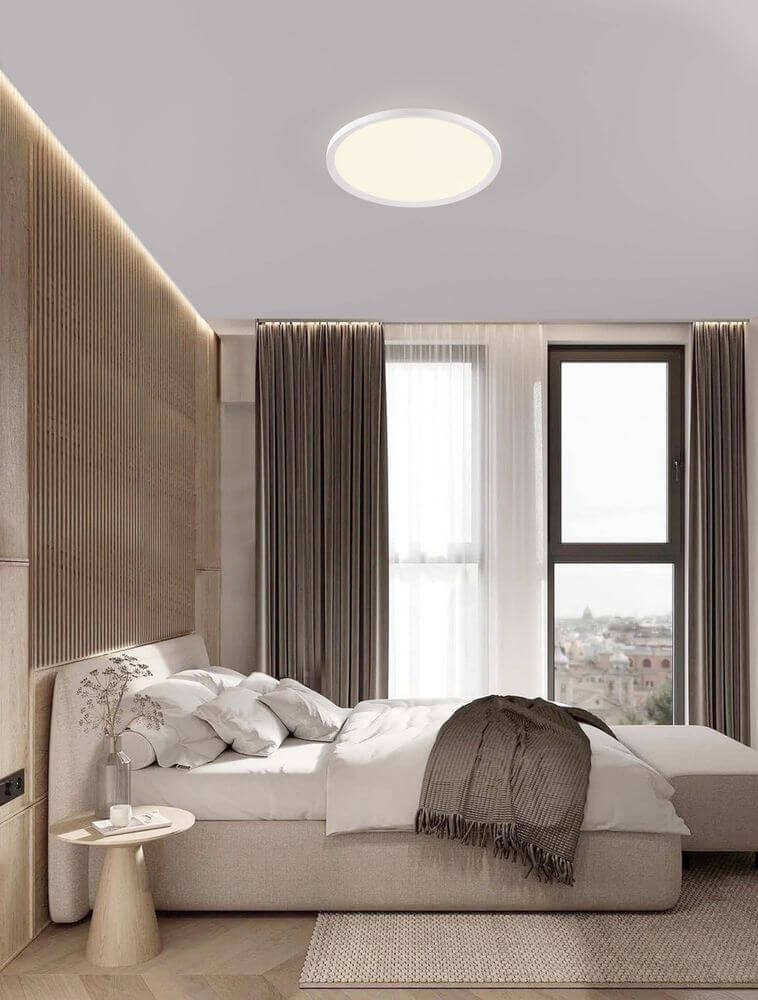 Aoton Deckenleuchte Ø 40cm Rund 3000K in modernem Schlafzimmer-Design mit weichem Licht.