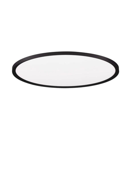 Plafonnier Aoton Ø 60 cm rond 3000K au design moderne avec cadre noir et diffuseur blanc.