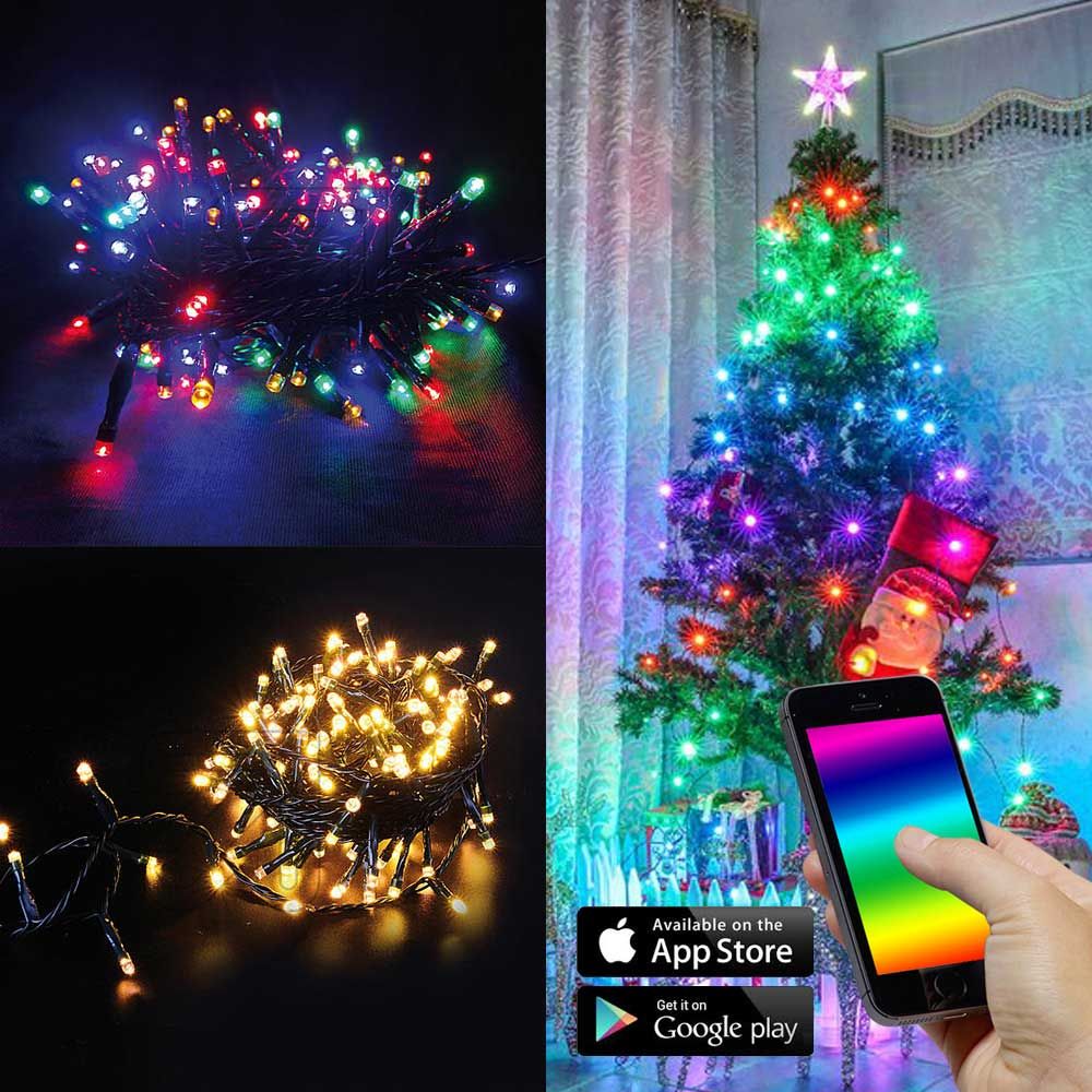 App-Gesteuerte LED-Mini-Lichterkette Bunt & Warmweiß IP44 für festliche Dekoration und Smartphone-Steuerung.