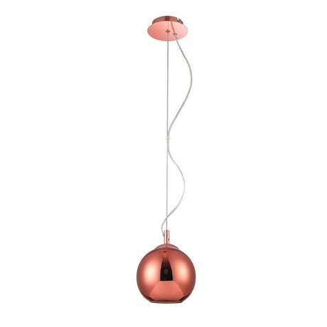 Argento glas hængelampe Ø 20cm kobber monteret i loftet, reflekterende design i kobber overflade.