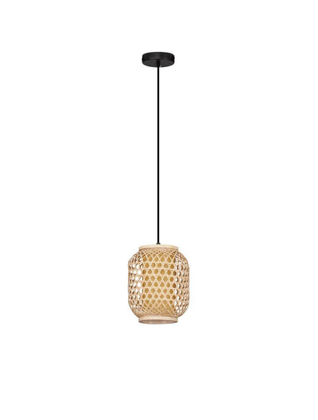 Asma Pendelleuchte Ø 20cm aus Rattan im Ethno-Chic mit schwarzem Baldachin von Nova Luce